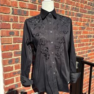 Black Button Down Shirt with Embroidery
